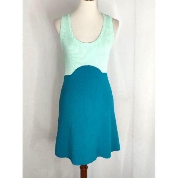 Zara Knit Ribbed Dress M Aqua Mint Colorblock Sleeveless A-line Summer - Picture 2 of 7
